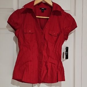 ✨ BCX Red Button-Up Blouse | NWT | Fitted Pocket Top ✨